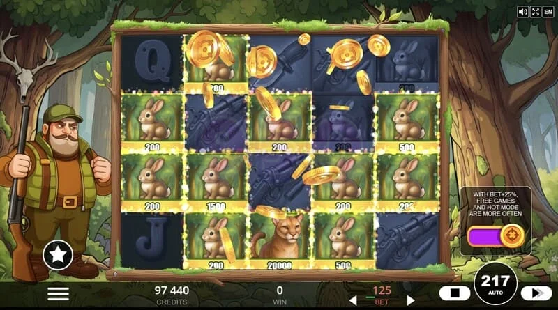 Hunt the Bucks – erisümbolid Hunter-Wild, Scatter ja Animal Credit ruudustikul